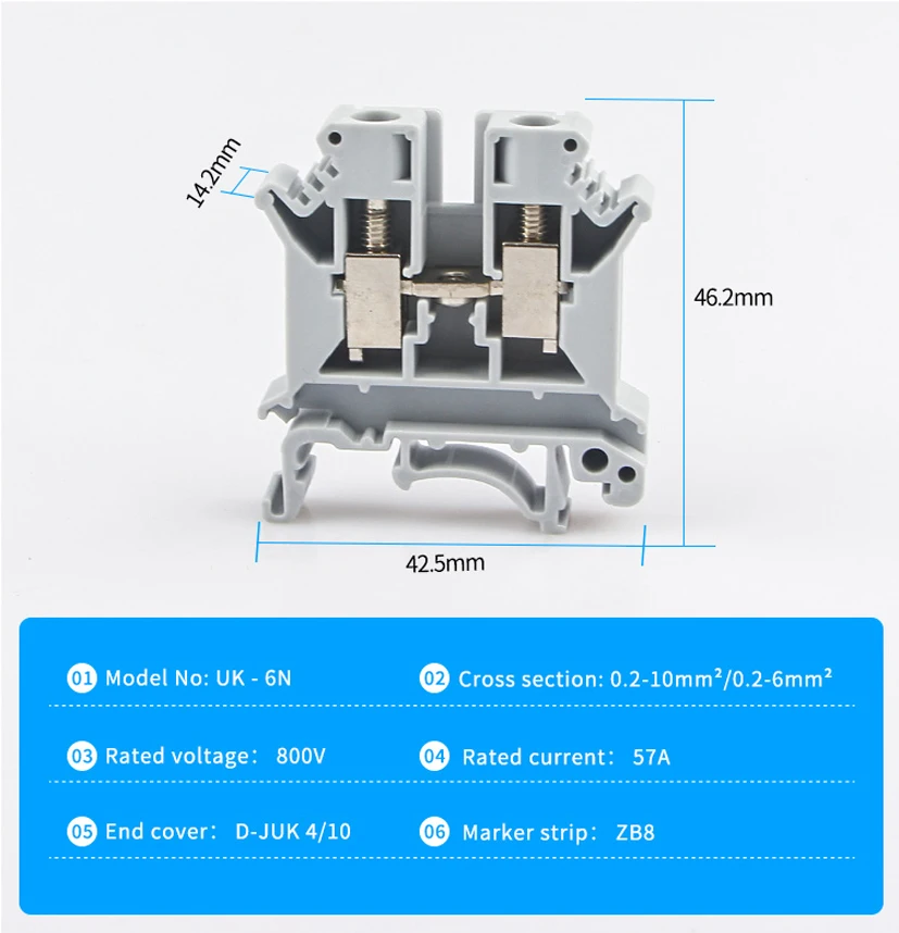 Din Rail Terminal Block UK-6N Wire Conductor 10Pcs, din rail terminal block,wire connectors