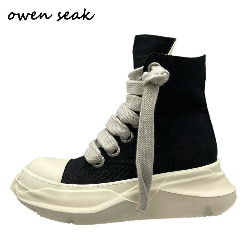 

22ss Owen Seak Men Canvas Shoes Luxury Trainers Boots Lace Up Casual Women Height Increasing Zip High-TOP Flats Black Sneakers