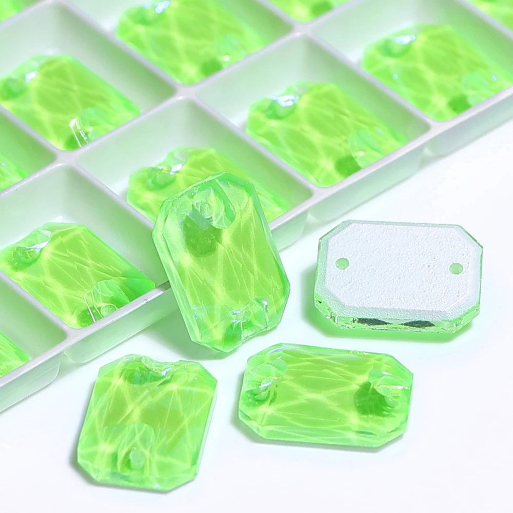 QIYI Rechteckiger achteckiger Flatbase-Glas-Näh-Strassstein, elektrischer Neon, hochwertige Kristallsteine, Hochzeitskleid-Dekoration – Detail 6