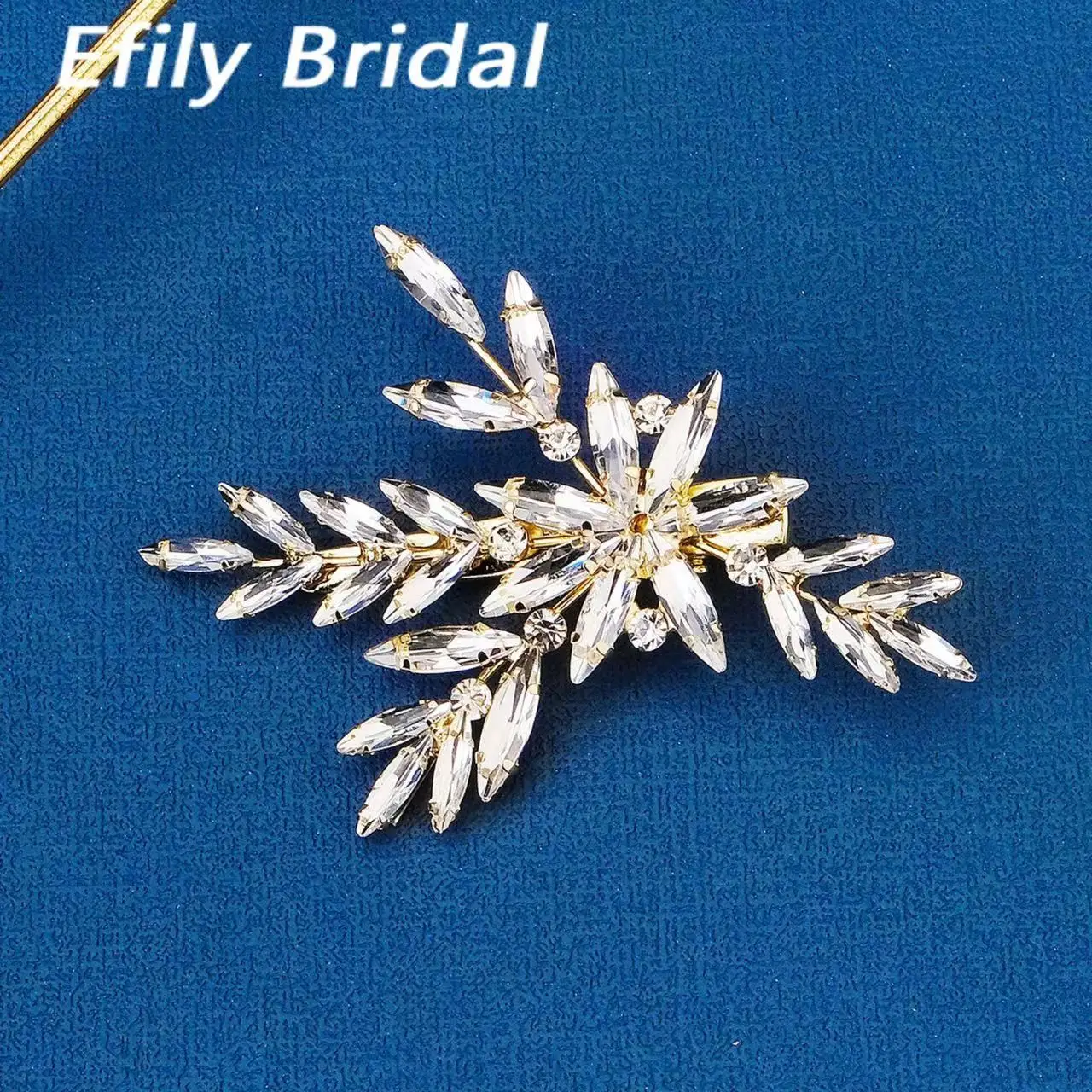 

Efily Crystal Gold Color Hair Clip Women Korean Fashion Leaf Rhinestone Barrette Floral Hairpin Wedding Hair Accessories