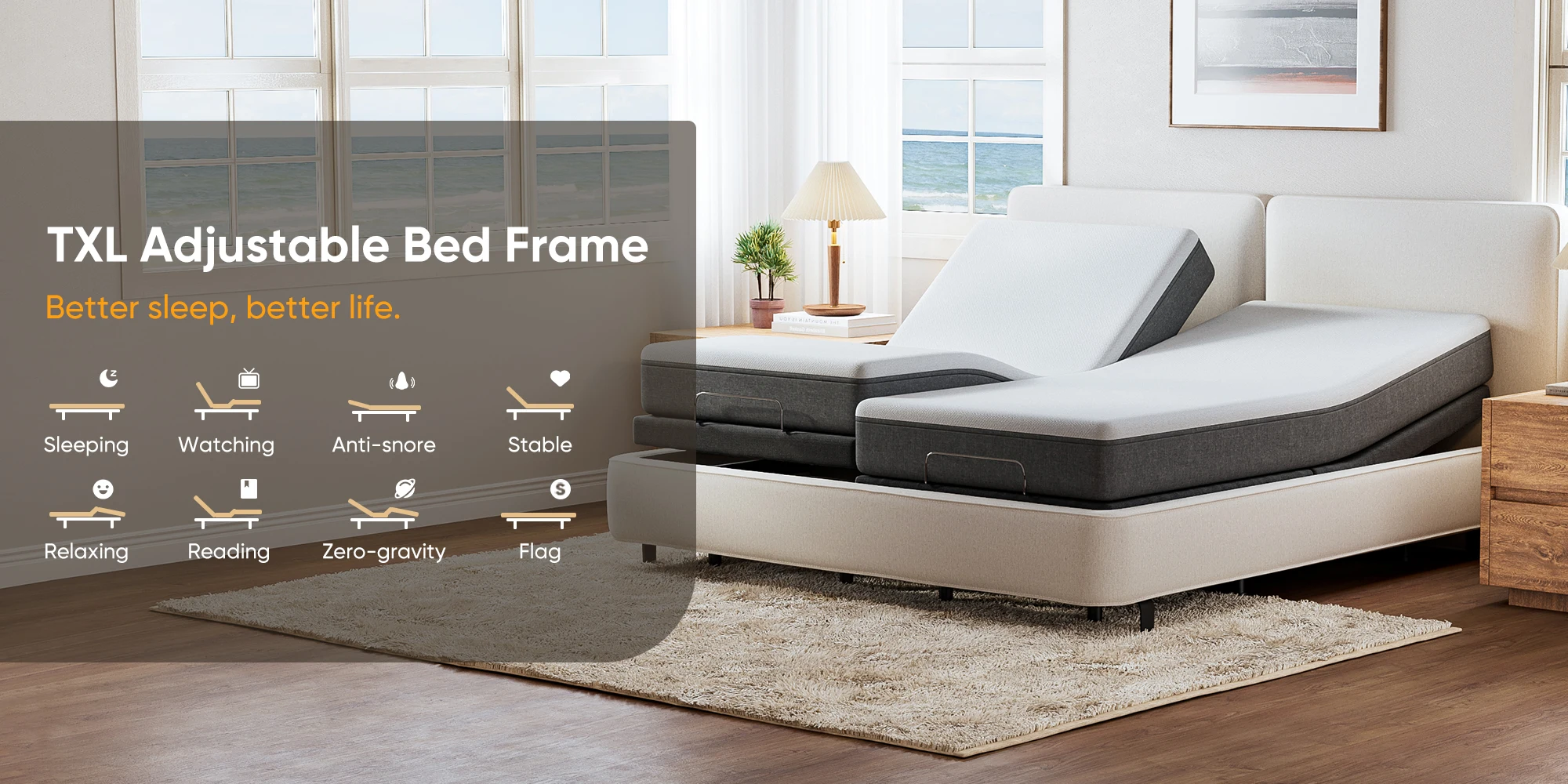 Description Picture 2 of itemTXL King Size Adjustable Bed Frame Bed Base Compatible With Most Mattresses for Living Room Bedroom Furniture