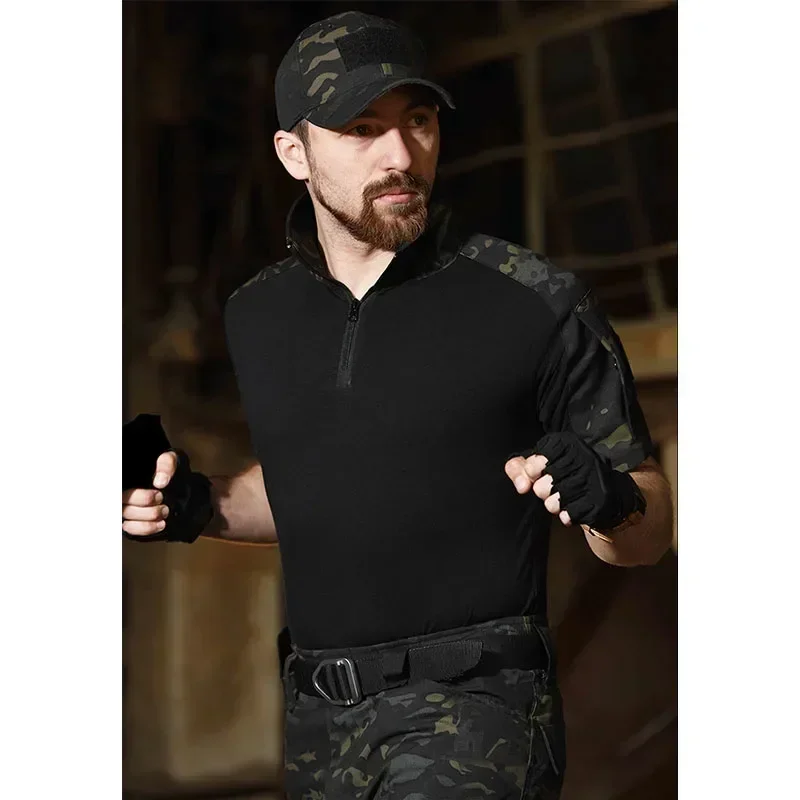 MCBK Training Sets Mens 1/4 Zipper Combat Shirts Cargo Pants Men Wear-resisting Camo Tactical Suit Multiple Pockets Quick Drying 4