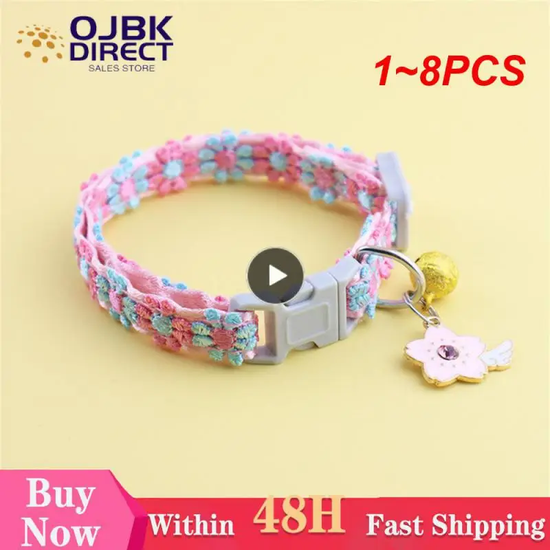 

1 ~ 8 шт. модный Радужный цветок, ошейник для кошек с колокольчиком, котенком, щенком, ожерелье с регулируемой пряжкой, красочная кружевная искусственная собака