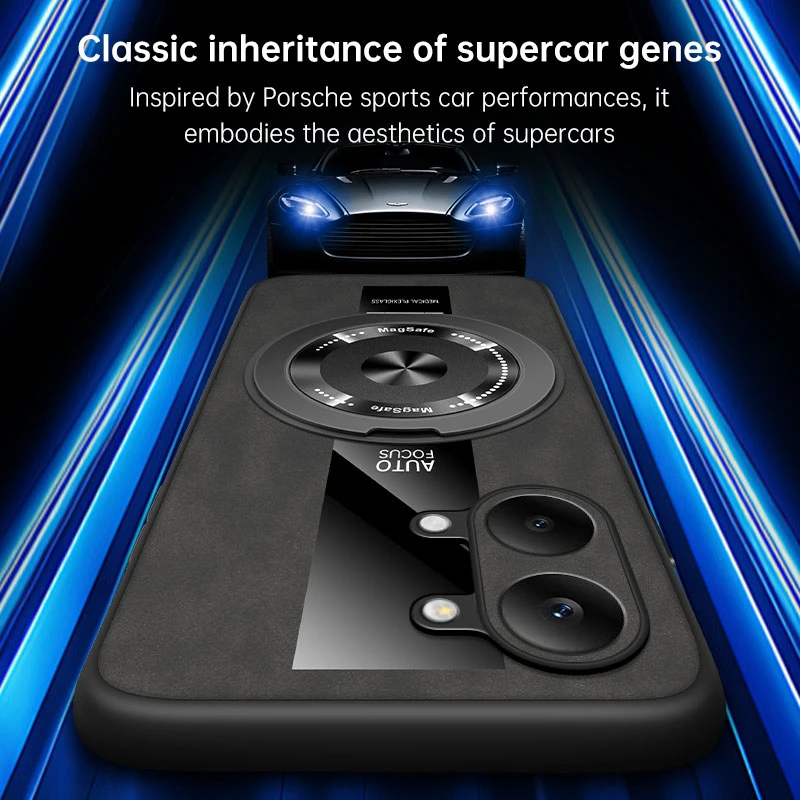 Luxury Leather Magnetic Holder Phone Case with Ring and Silicone Bumper