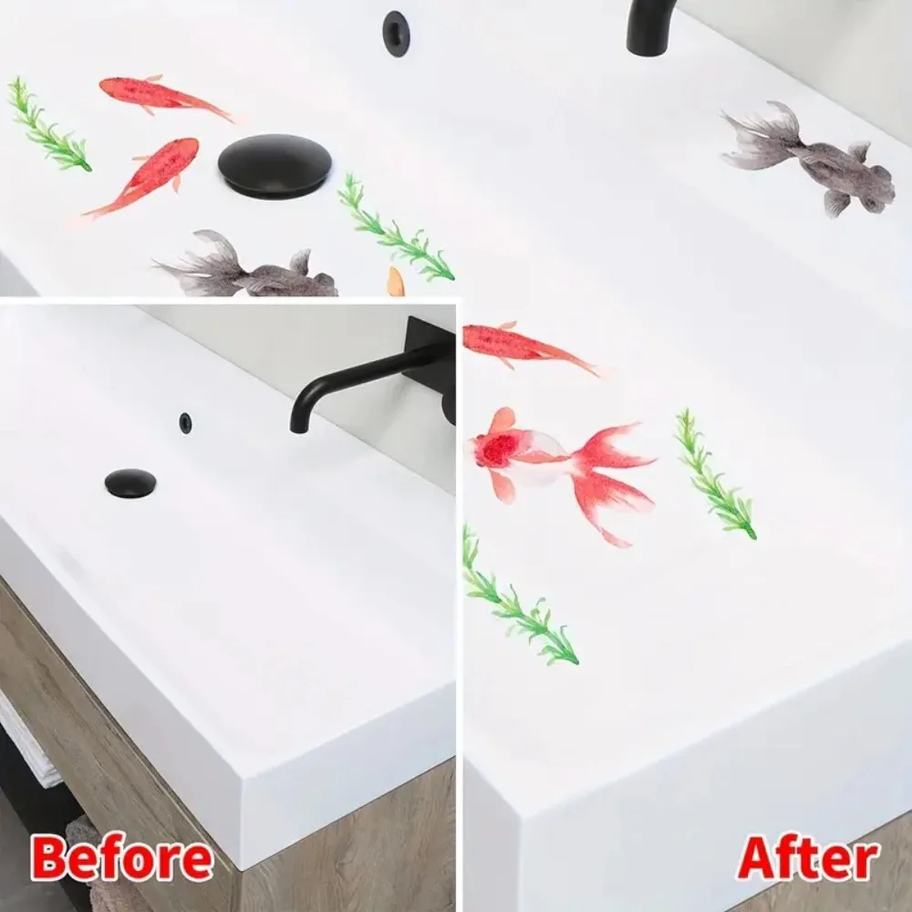 Cartoon Bathtub Decal Wall Stickers PVC Watercolor Bathtub Appliques Removable Fish Pattern Bathtub Decor Stickers Home Decor