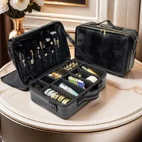 New Cosmetic Case Travel Tattoo Storage PU Leather Large Capacity Makeup Bag Compartment For Woman 1