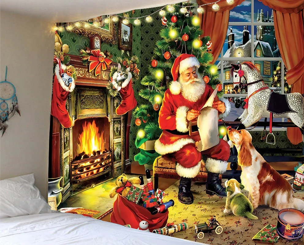 

Christmas Tapestry Home Decor Christmas Santa Tapestry Merry Christmas Wall Party Living Room Decoration Mural Background Fabric