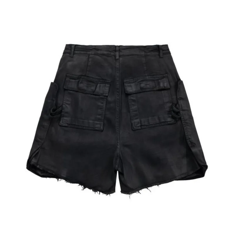 PFNW American Vintage Raw-edge Denim Shorts With Frayed Moustache Effect Waxed Niche Design Black Knee Length Pants 28W6074