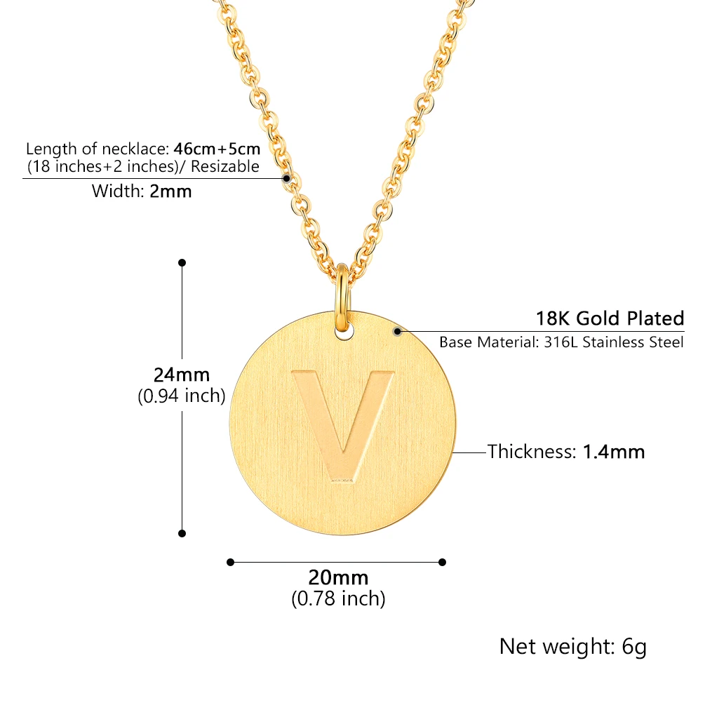 PROSTEEL Letter Necklace Initial Alphabet Trendy Round Pendant Black/Silver/18K Gold Tone for Women Men Anniversary Gifts