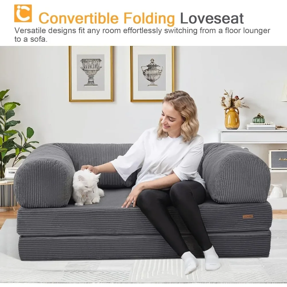 NEW-Futon Sofa Bed, 4-in-1 Floor Foldable Sofa Couch Bed Queen with L-Shaped Armrests, Convertible Folding Chair Bed Sleeper Mat