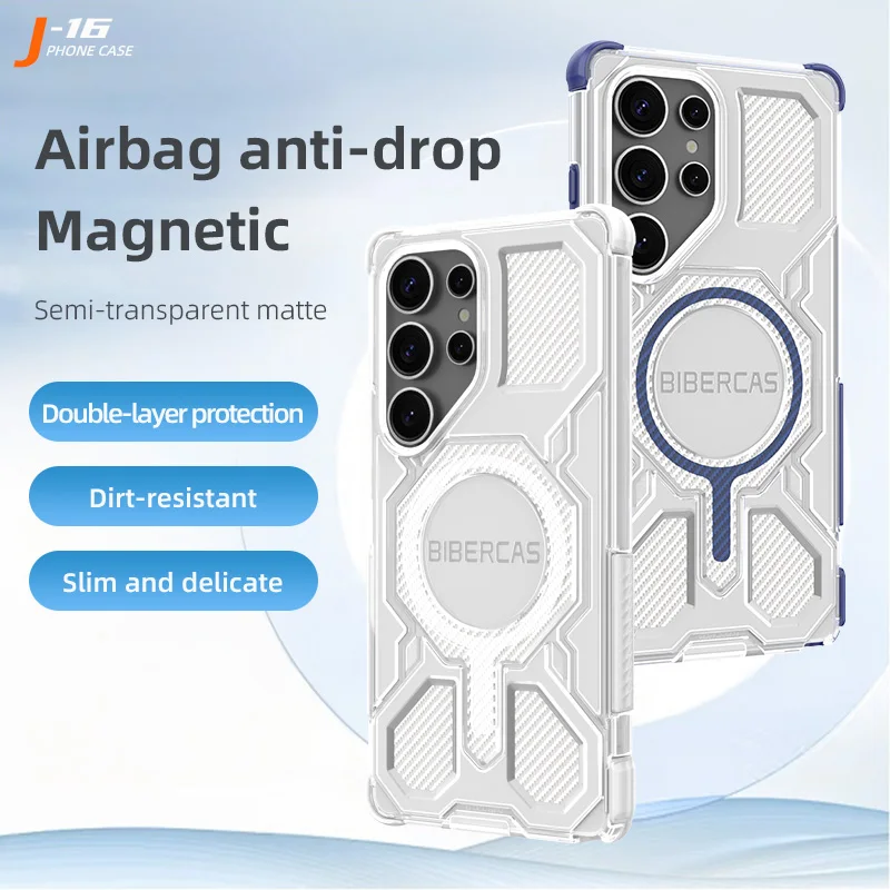 Magnetic Military Armor Phone Case with Wireless Charging & Anti-Drop Protection
