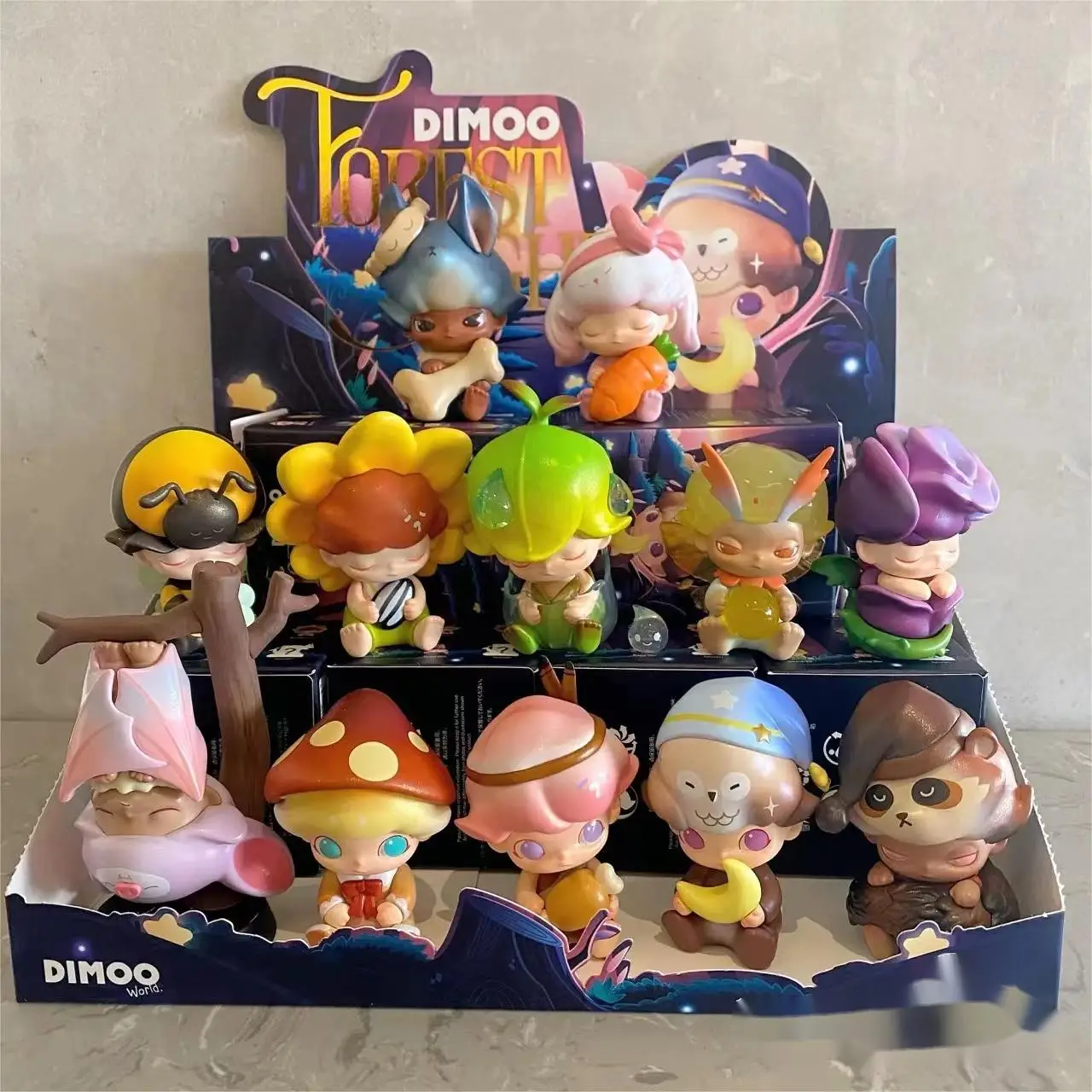 POP MART Whole Box Dimoo Forest Night Series Blind box Toys figure Action Figure Birthday Gift Kid Toy