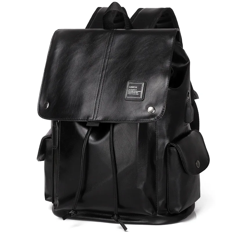 thumbnail image 1 of Bolso de hombro de cuero de lujo, mochila para hombre, bolso informal para computadora portátil, mochila para estudiante, 1 of 4