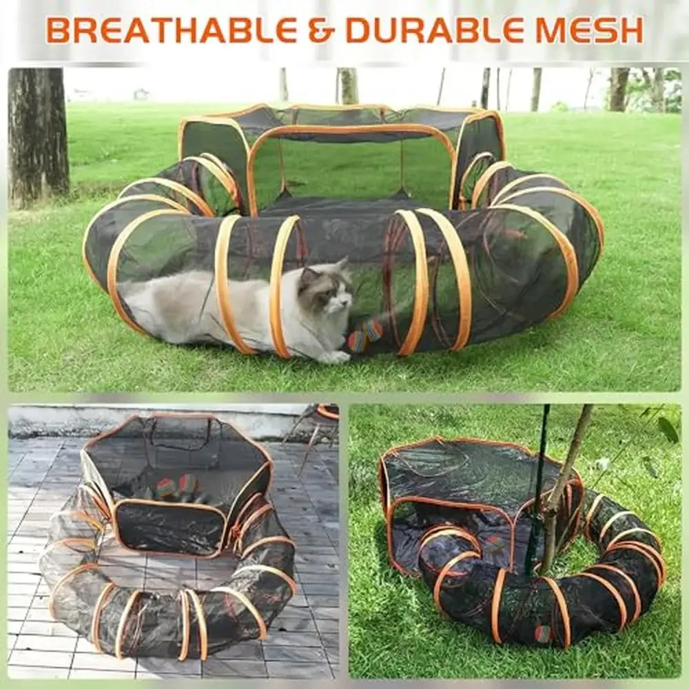 Outdoor Cat Playpen Tent Tunnel Enclosure Indoor Cats & Small Pets Breathable Mesh Durable Oxford Fabric Base Dual Use Indoor