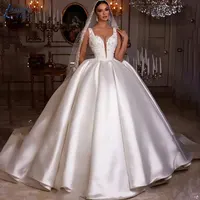 LAYOUT NICEB Luxury Sleeveless Satin Wedding Dress Princess Plus Size A-Line Bride Gowns Sleeveless Vestido de Noiva Custom Made 1