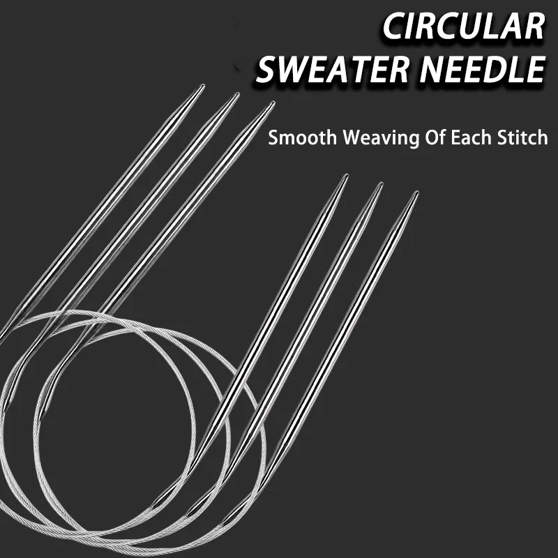 60-120cm 원형 스웨터 바늘 스테인리스 스틸 뜨개질 바늘 세트 DIY 직조 핀 바늘 공예 도구 (스웨터 실용)