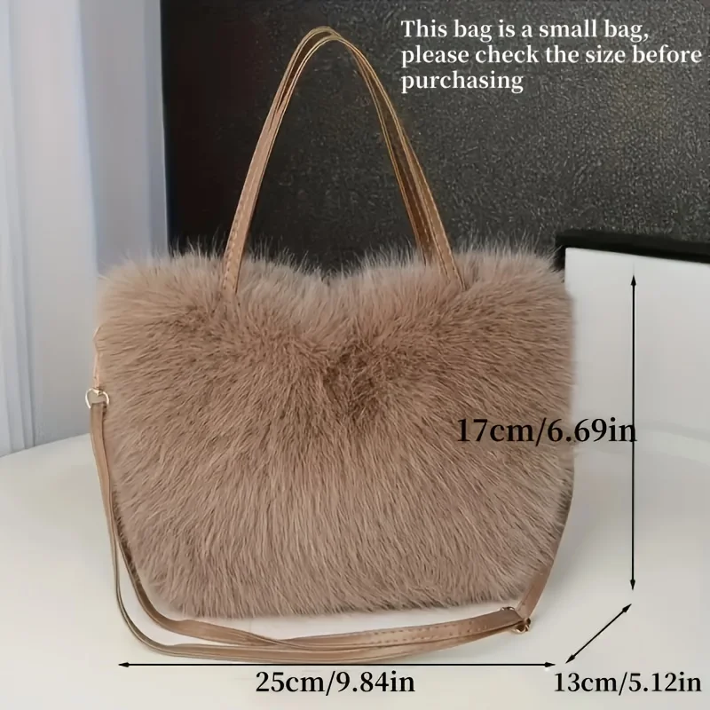 Ladies' Faux Synthetic Leather Plush Handbag Purses Luxurious Fluffy Tote and Crossbody Bag for Women Teenager Daily Use Parties