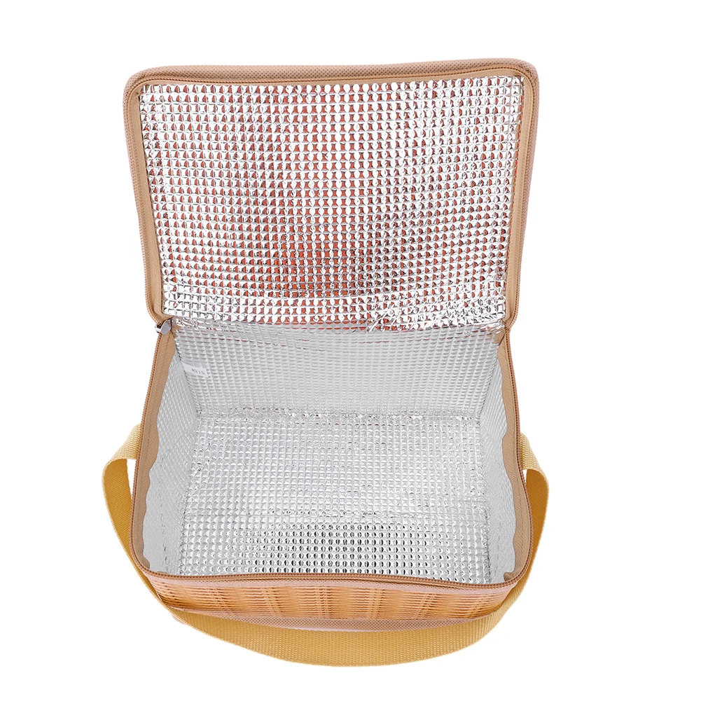 Lunch Cooler Bags Thermal Cooler Wicker Rattan Picnic Bags with Strap Zipper 22x14x12cm