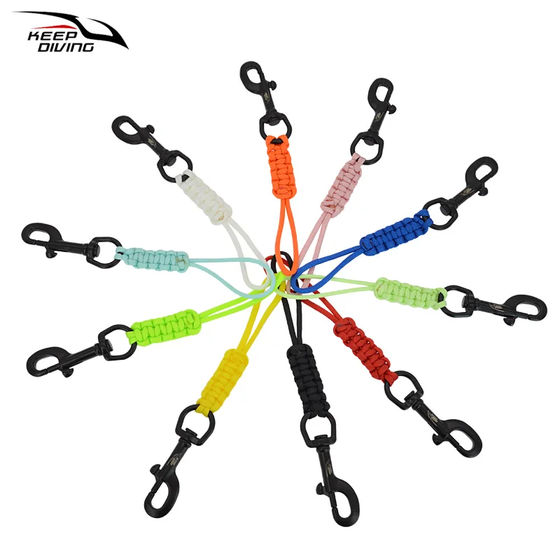 1 PCS Diving 316 Stainless Steel Bolt Snap Hook With Rope Hand Woven Luminous Fixed Rope Anti-lost Safety Rope BCD Accessory 3
