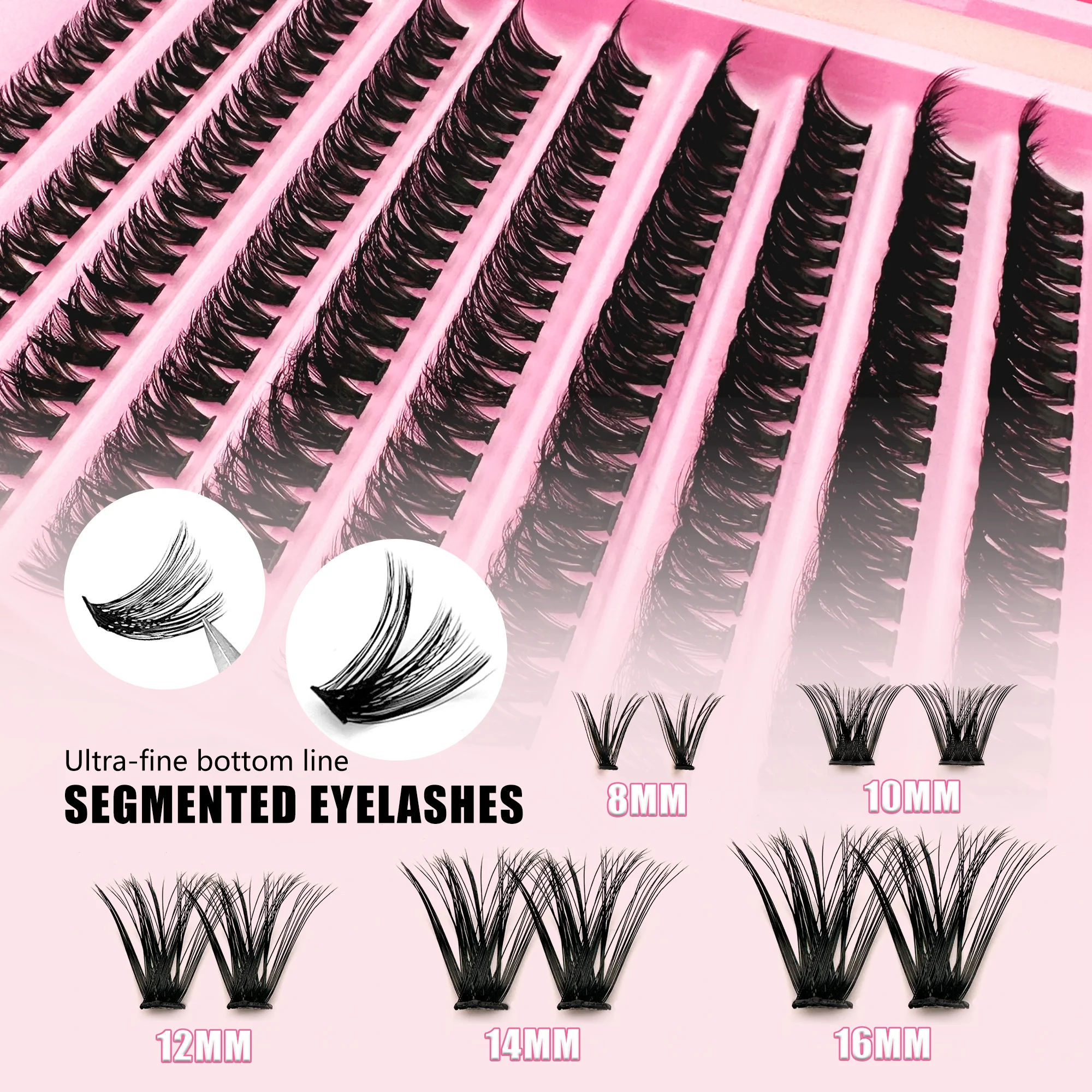 Lash Clusters Kit Fluff 80D Individual Lashes Cluster Eyelash Extensions DIY Lash Extension Kit Lash Bond and Seal Waterproof, L
