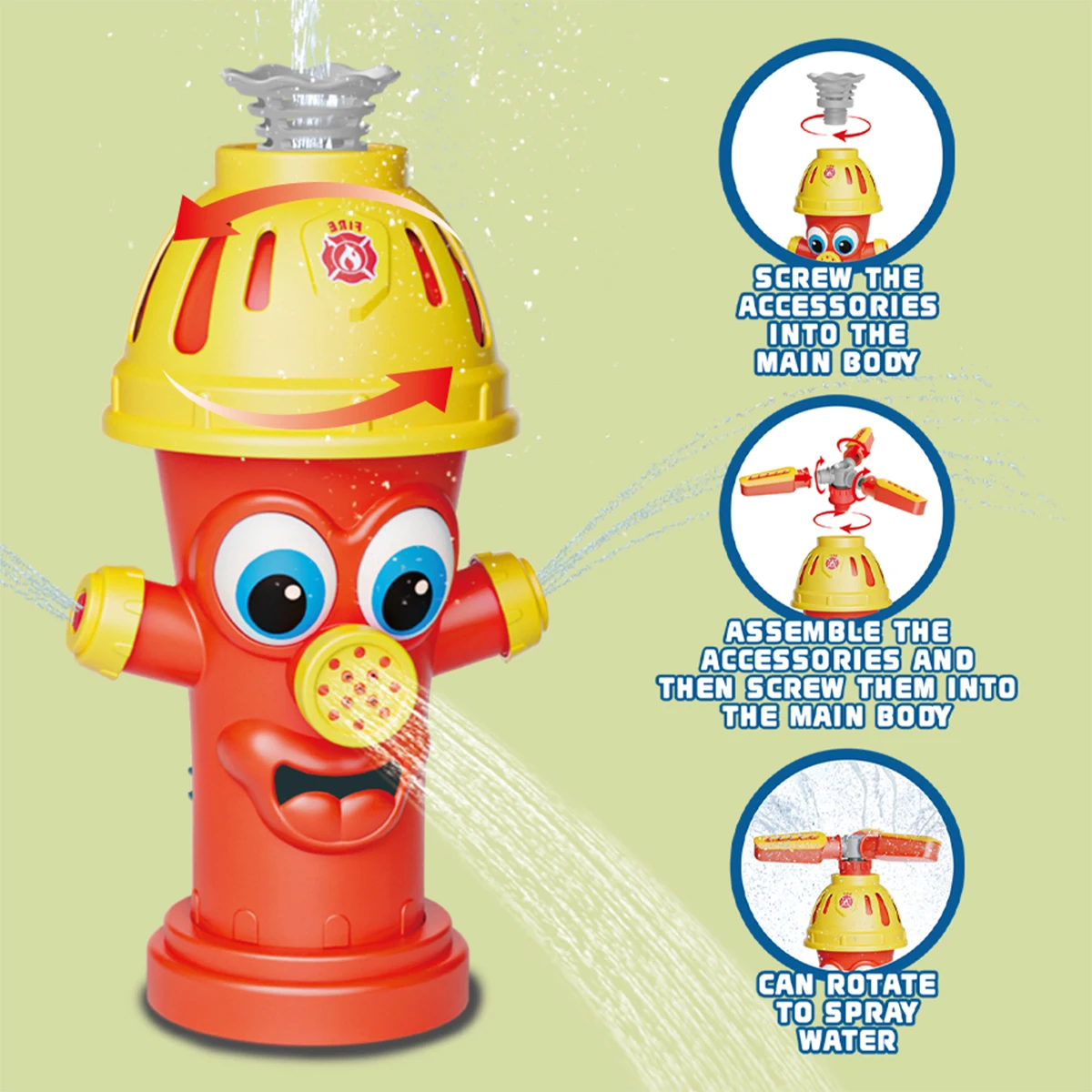 소화전 스프링클러 장난감, 잔디 정원 야외 물 분사 여름 놀이터 장난감 어린이용 인터랙티브 회전 스프링클러 장난감