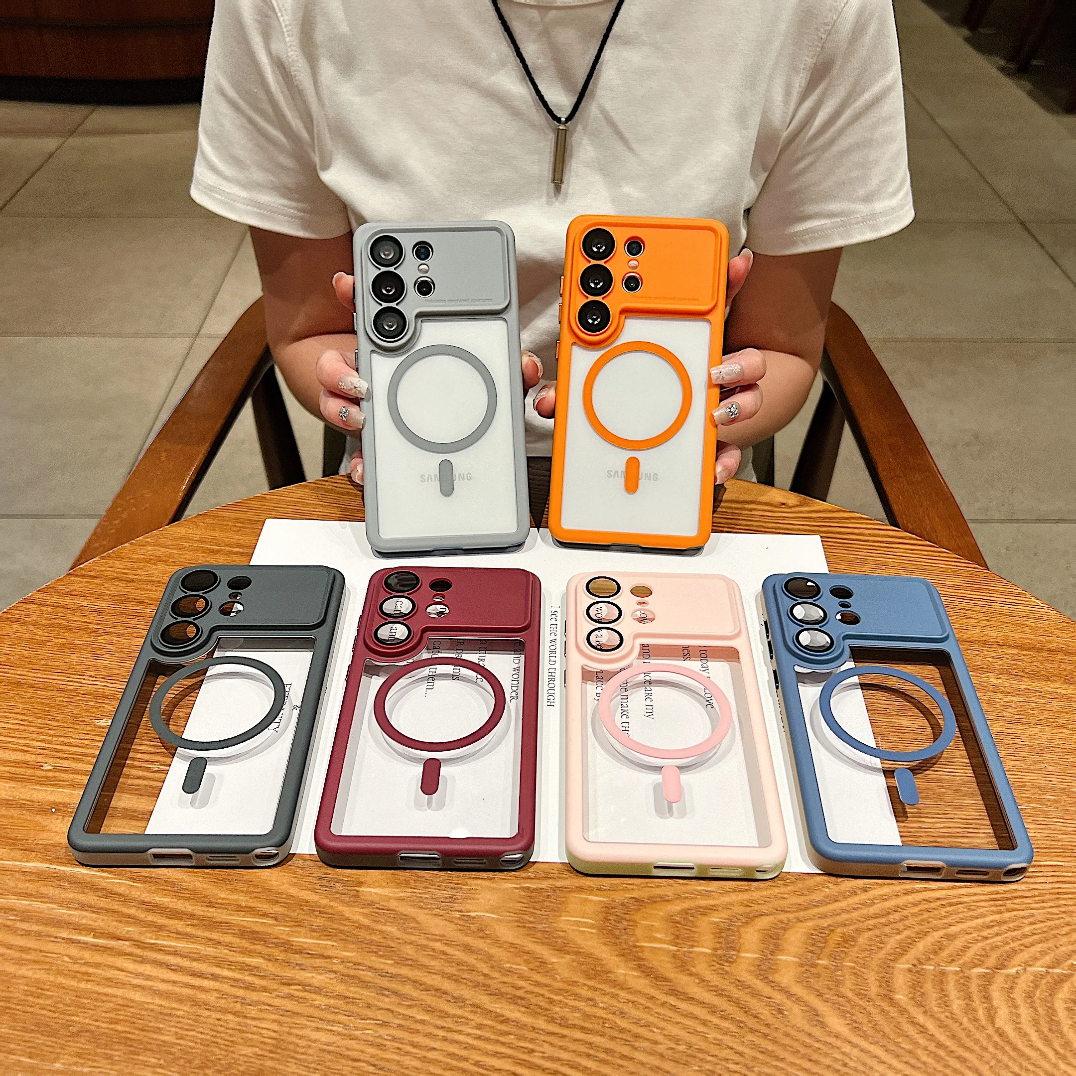Magnetic Acrylic Matte Shockproof Phone Cover with Wireless Charging Compatibility