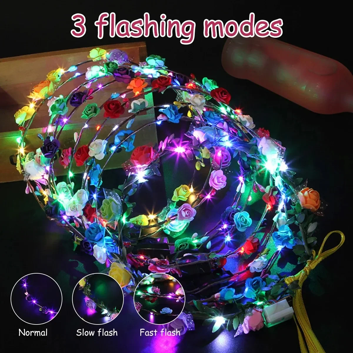 10/20/40/60Pcs Light up Flower Headband LED Flower Hair Crown Glowing Floral Wreath Crowns Birthday Wedding Party Favors