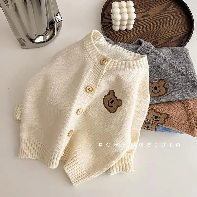 Kinder Cartoon Bär Pullover Dünne Strickjacke Mantel Langarm Outwear Ins Koreanischen Stil Baby Kleidung für Herbst Winter – Detail 6