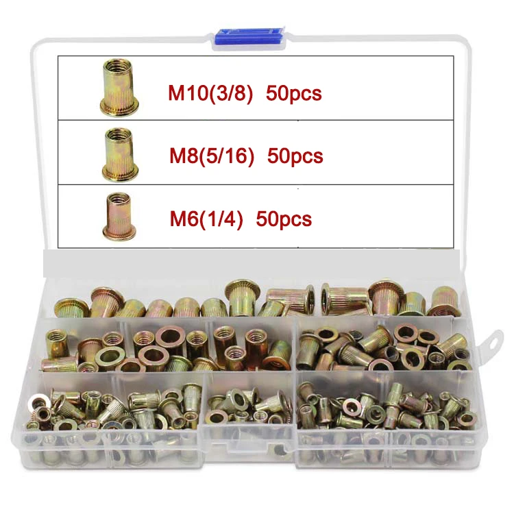 Pneumatic Air Rivet Gun Blind Riveting Gun Flat Nuts Riveter Rivenut Tool Kit With M6 M8 M10 Self-Locking Head With 150pcs Nuts