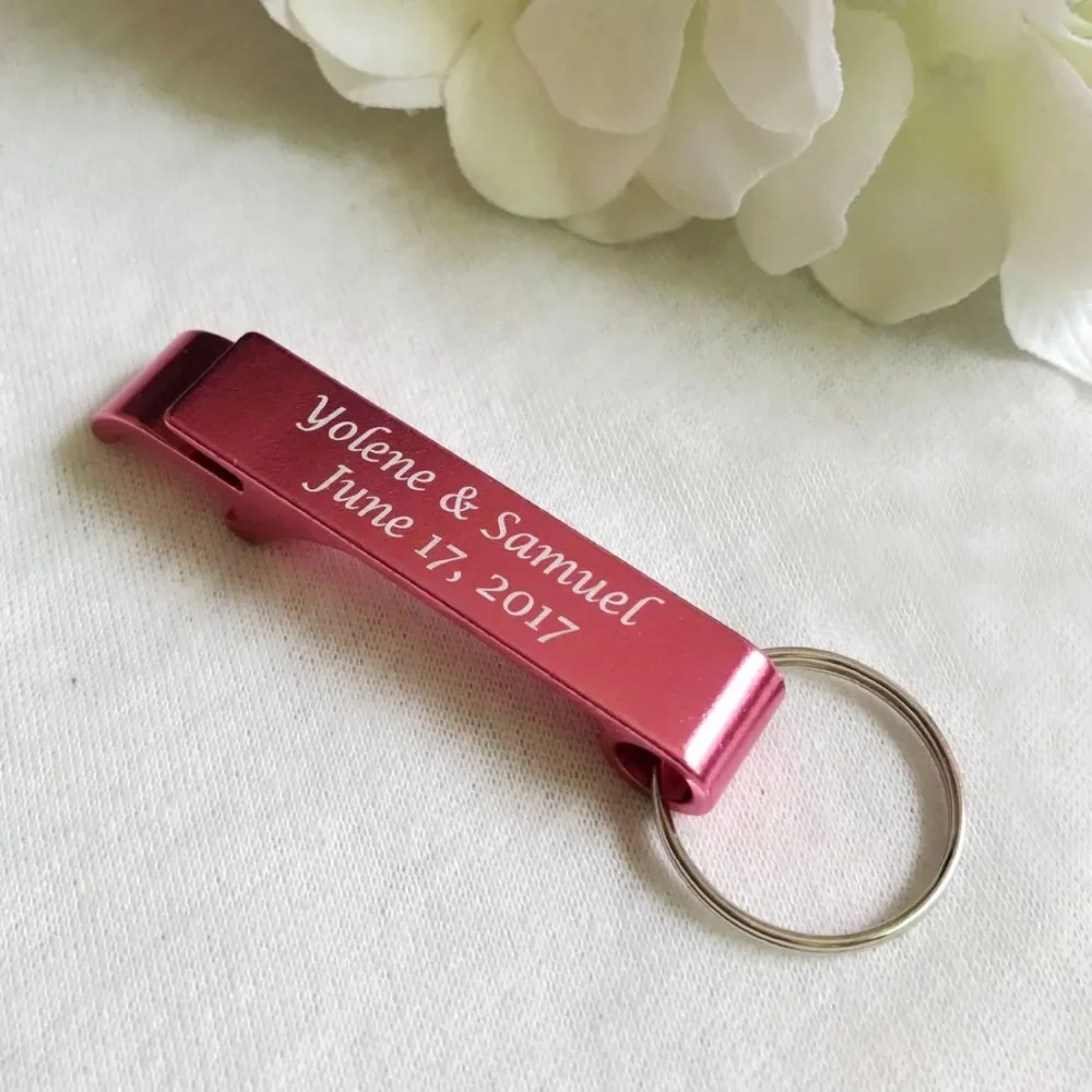 Personalized Engraving Corkscrew, Key Ring, Wedding Name and Date, Anniversary Souvenir, Free Engraving, 100 Pieces