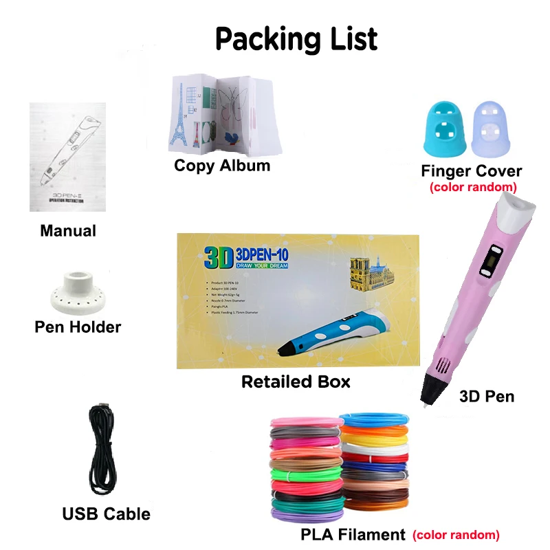 3D Printing Pen Children 3D Pen DIY Drawing Pens 40 Colors 1.75mm PLA Filament Boys Girls Birthday Gift For Kids 3D Pen