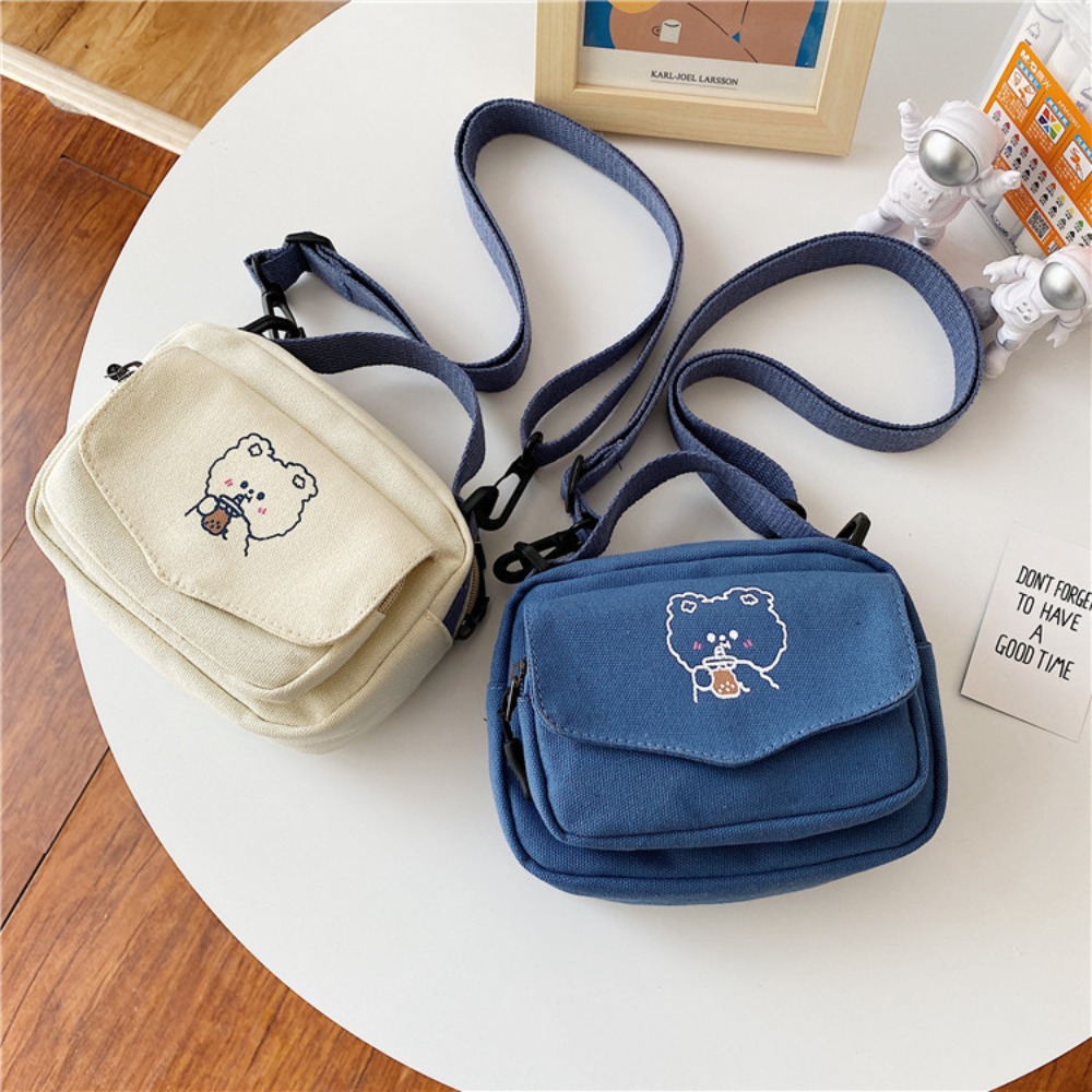 Small Women Canvas Shoulder Bags Korean Cartoon Print Fashion Mini Cloth Handbags Phone Crossbody Bag for Cute Girl 2022 Purse