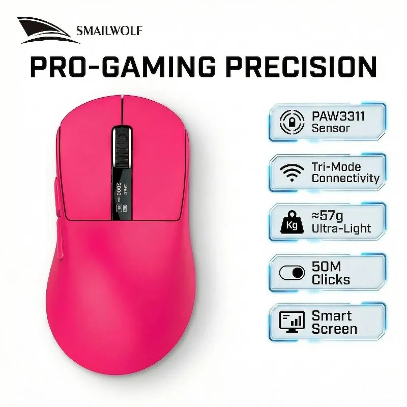 SMAILWOLF M6 무선 3모드 마우스 블루투스 유선 e스포츠 PAW3311 노트북 사무실 게임 경량 RGB 자기 충전