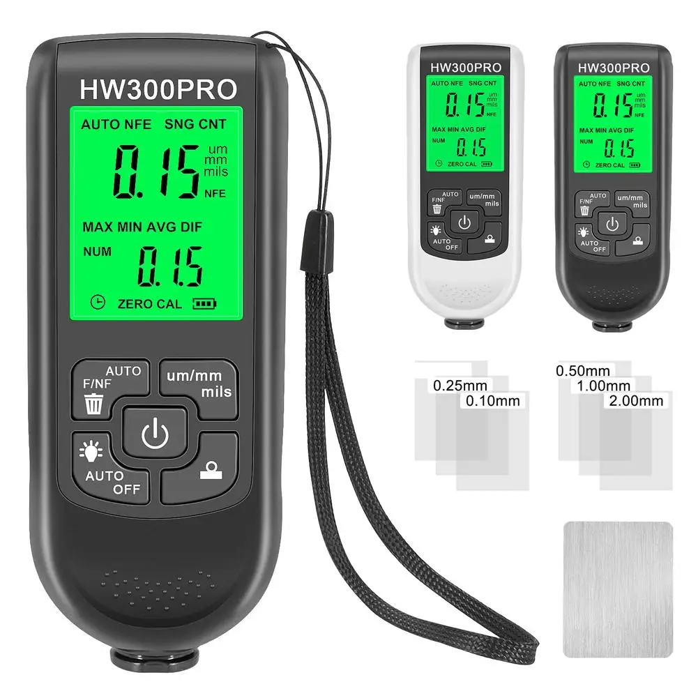 HW-300PRO misuratore di spessore del rivestimento 0-2000um Display Lcd digitale misuratore di spessore della vernice strumento di misurazione risoluzione 1micron