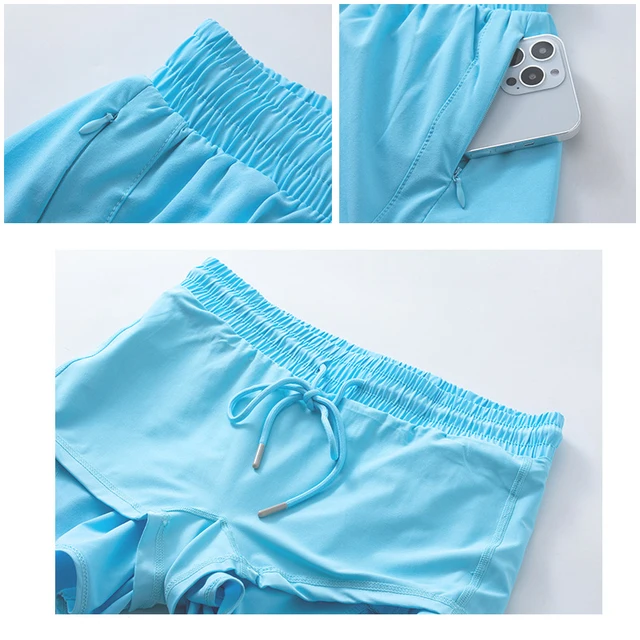 (S-2XL)2 in 1 Women Zipper Pocket Quick Dry Running Shorts 2 Layer Gym Yoga Fitness Badminton Tennis Training Sport Short Pants