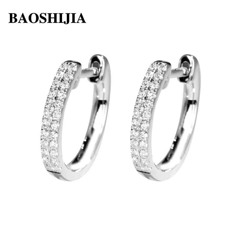 BAOSHIJIA Solid 18k White Gold Natural Diamonds Earrings Fashion Women's Jewelry Elegant Romantic Anniversary Stud