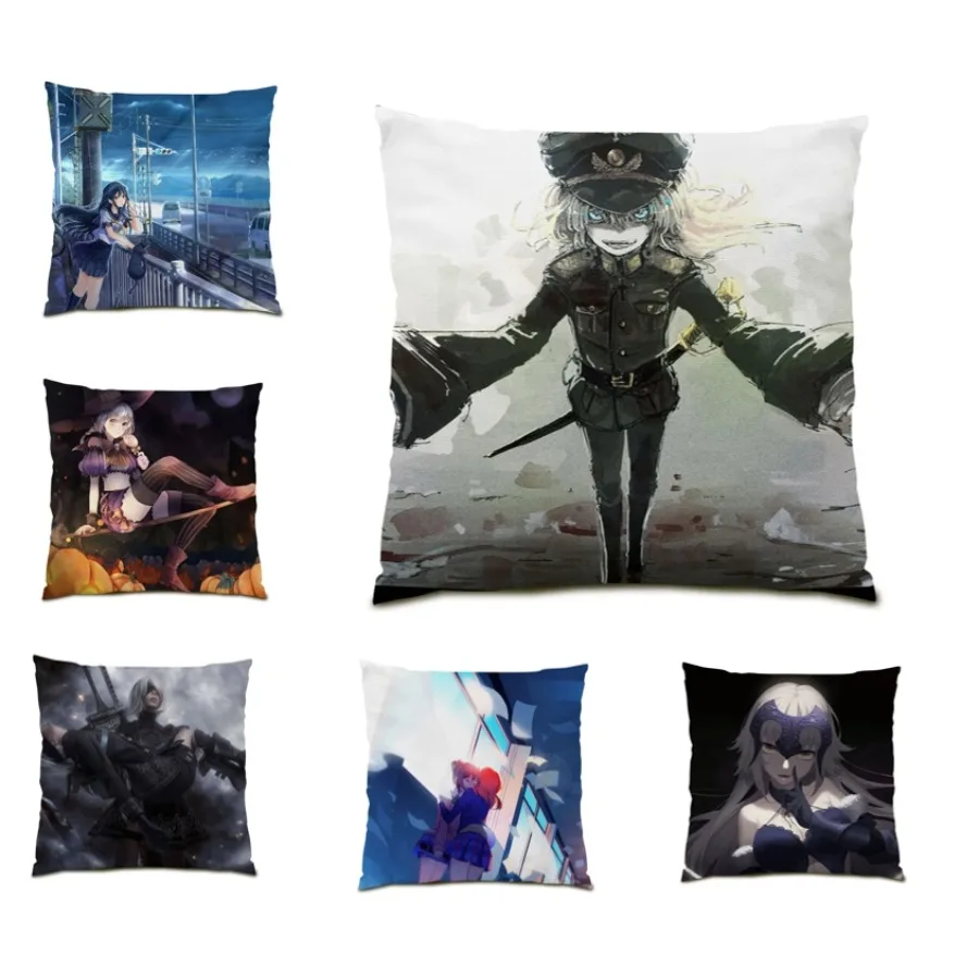 

Cushion Cover 45x45 Sigle Throw Pillow Covers Square Home Decor Living Room Decoration Sofa Cartoon Japanese Portrait Gift E0660