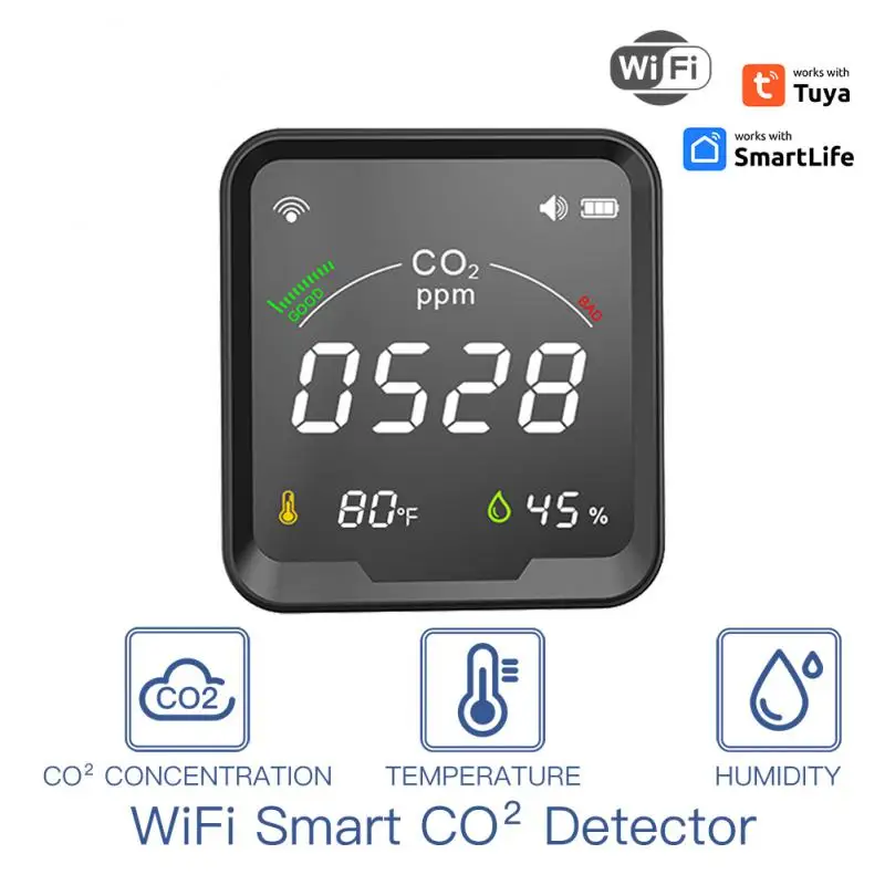 

Tuya Smart WiFi CO2 Sensor Smart Carbon Dioxide Meter Temperature Humidity Detector Monitor with LCD Screen 3 in 1 Meter