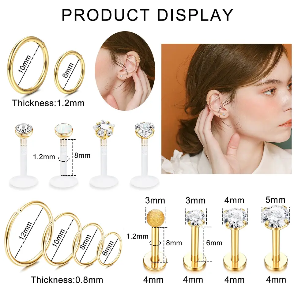 Drperfect Daith Earrings 16G Stainless Steel Cartilage Helix Tragus Nose  Hoop Piercing Jewelry 8mm 10mm Silver Gold Rose Black Plated Cz Hinged Septu