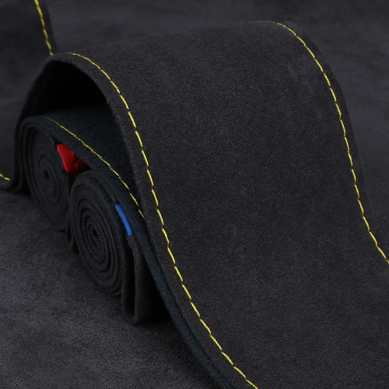 Coprivolante per auto universale in pelle scamosciata artificiale 38 cm Coprivolante fai-da-te Accessori auto Nero morbido resistente all'usura - Image 2