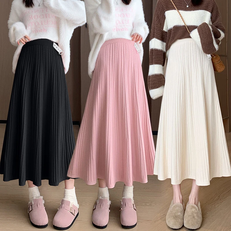Japanese Style Autumn Maternity Belly Skirts Solid Color Long Loose Dobby Knitted Skirt Good Quality Pregnant Woman Empire Skirt