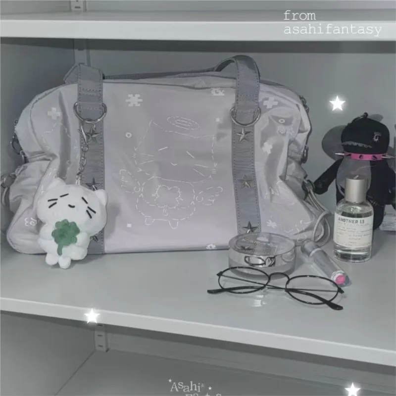 JIAERDI Sweet Cute Cat Black Handbag Purse Hot Girls Nylon Transparent Ita Bag Student Harajuku Aesthetic Shoulder Bags Women