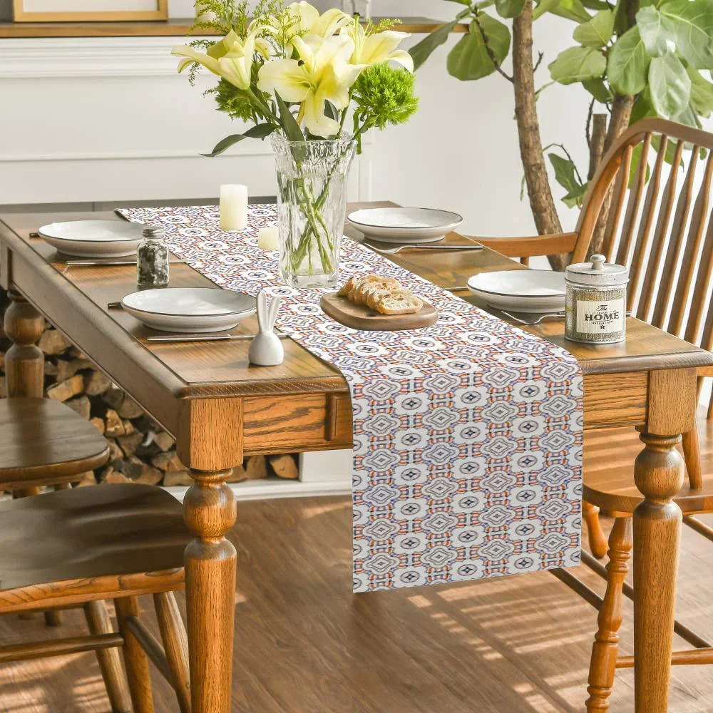 

Orange geometric diamond table Flag Playing card Pattern Table Runner Hotel Holiday Kid Party Home kitchen table aesthetic decor