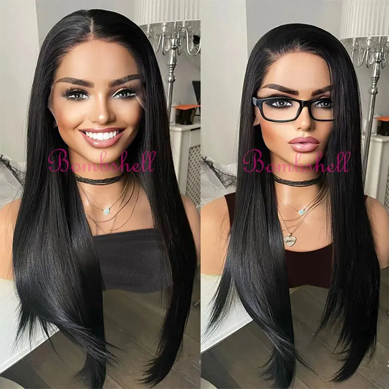 

Bombshell Silky Straight Synthetic Lace Front Wig Glueless High Quality Heat Resistant Fiber NNatural Hairline For Black Women