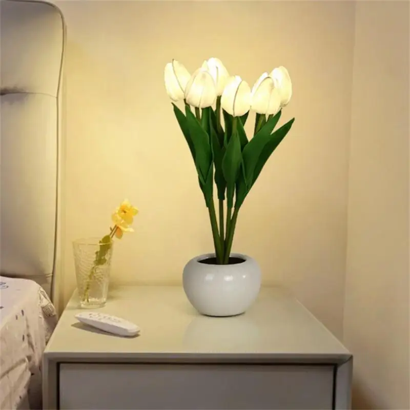 

Настольная лампа-тюльпан, портативный ночник на батарейках, прикроватная лампа с имитацией цветов, подарок для спальни, офиса, кафе, Декор