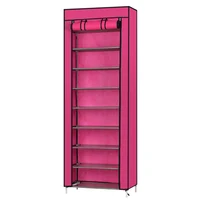 Fashionable Room-saving 9 Lattices Non-woven Fabric Shoe Rack Rose Red 1