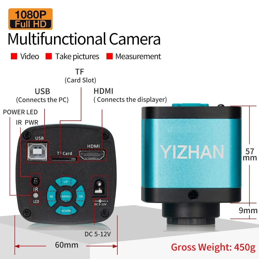 4K 48MP USB HDMI Digital Video Electronic Microscope Camera 130X 150X 180X Zoom C Mount Lens LED Light Lab Phone Repair Tools 3