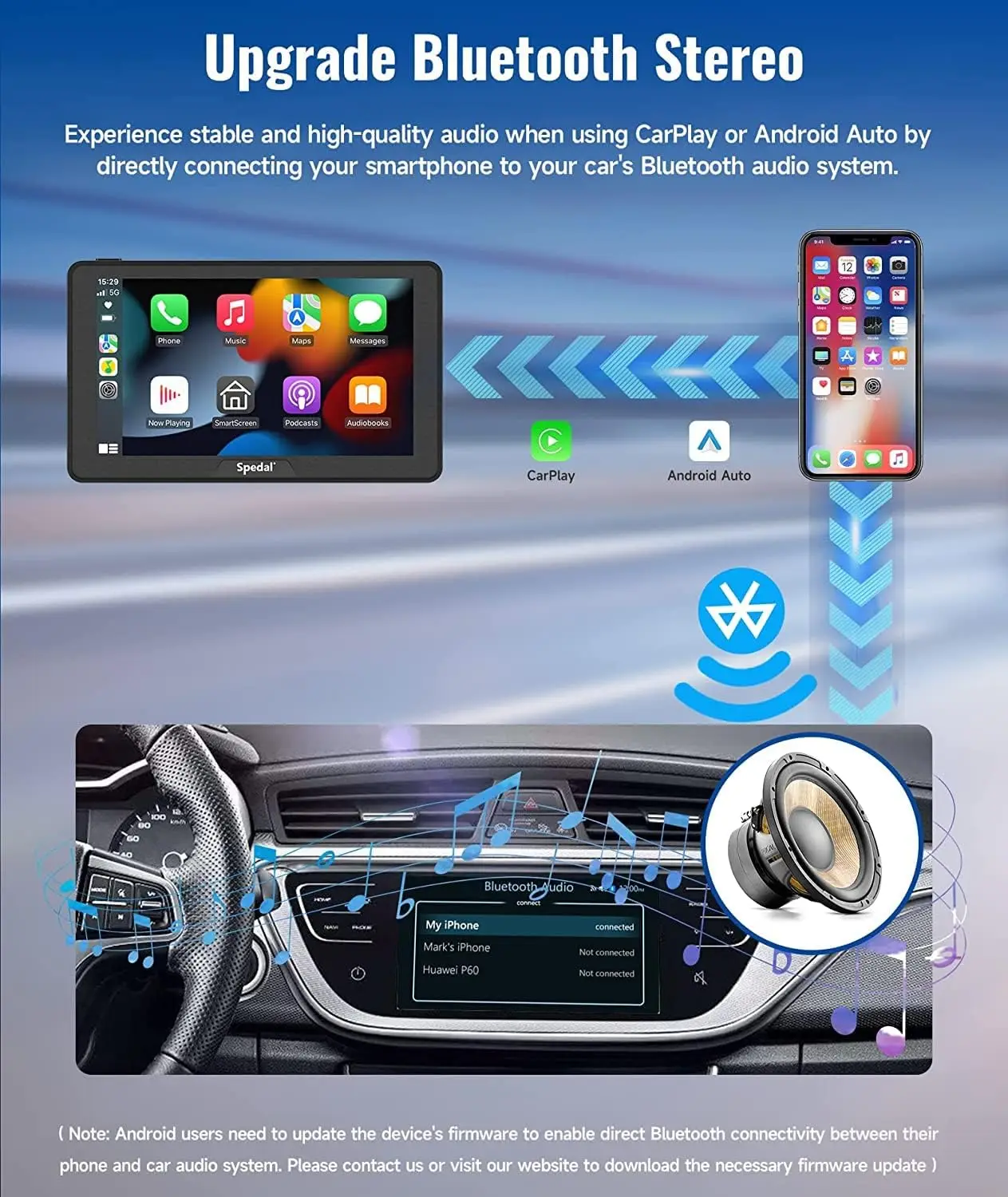 Portable Car Stereo with Wireless CarPlay and Android Auto