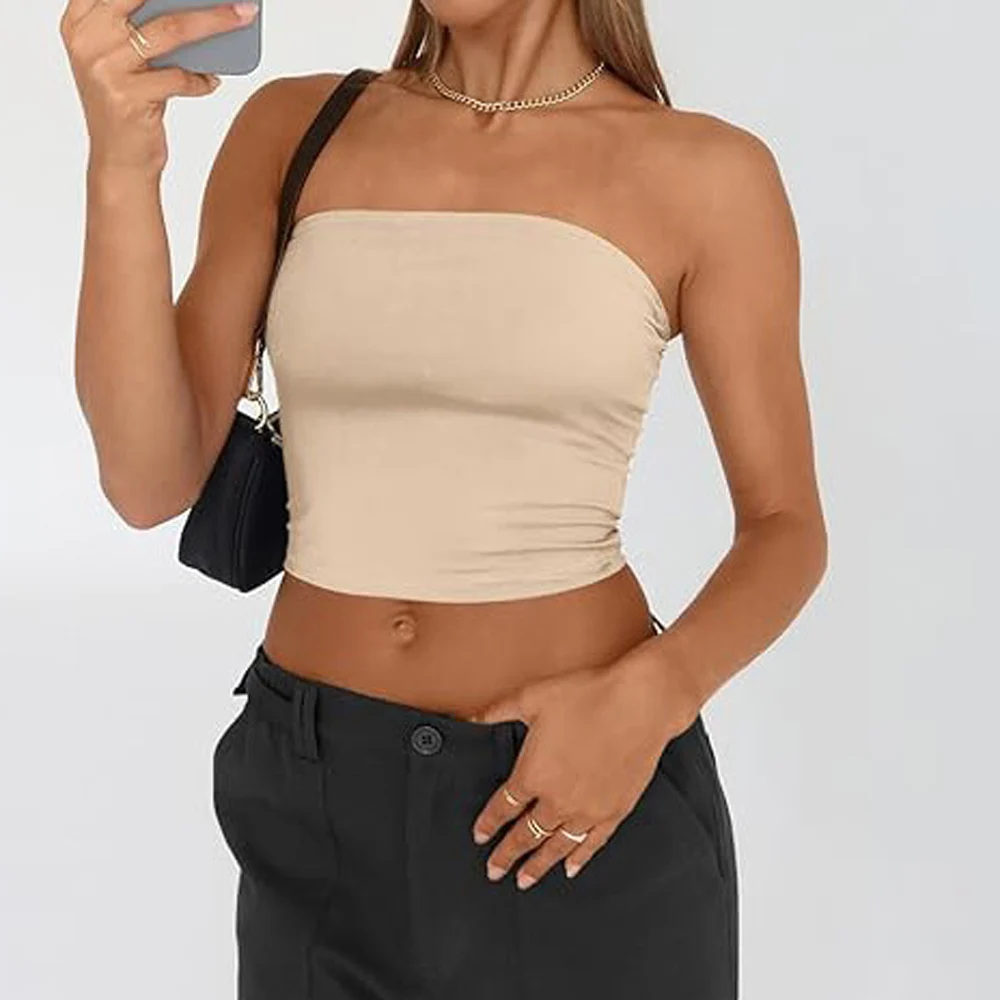 Women Summer Cropped Tank Tops Strapless Camis