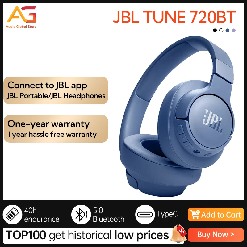 JBL 100%Original TUNE 720BT Wireless Bluetooth Headset Bluetooth 5.3  Handsfree Call Music Game Online Course Extra Long Range - AliExpress